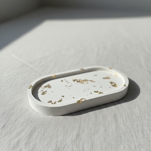 Ceramic Oval Tray with Real Gold Leaf Accents