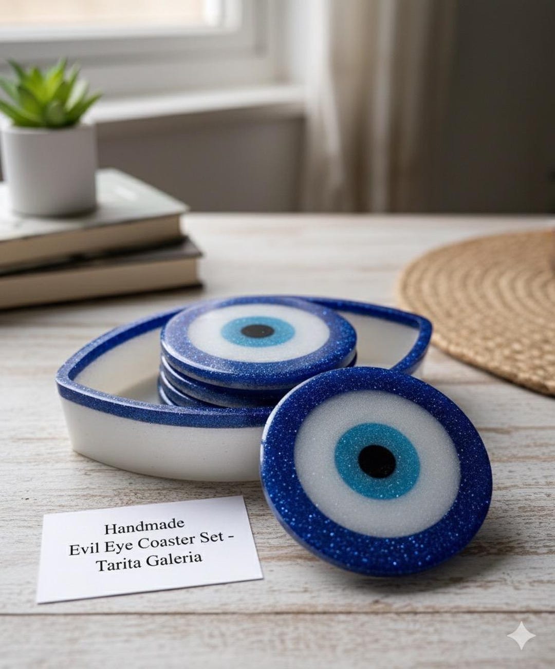 Evil Eye Coaster Set Blue Resin Decor Protection Gift - Etsy