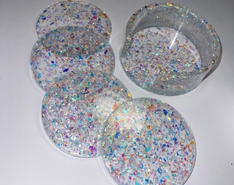 Coasters with Holder, Glitter Resin Coaster Set of 4 with Holder