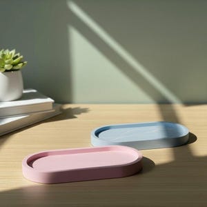 Blue Ceramic Tray, Jewelry Holder, Trinket Dish, Minimalist Home Decor, Oval Concrete Tray.