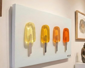 Handmade 3D Resin Yellow/Orange Popsicle Wall Art - Unique Decor
