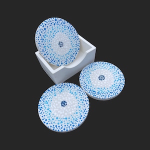 Blue Evil Eye Coasters | Ceramic Coaster Set of 4 With Holder.