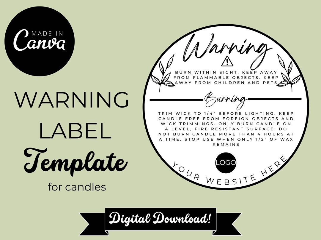 Editable Template Warning Label for Candles, Safety Label for Candles