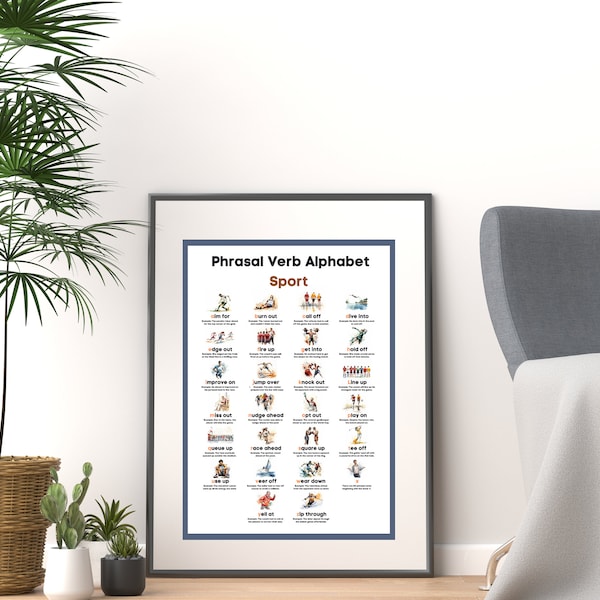 English Phrasal Verb Alphabet Poster - Sports theme (digital download)