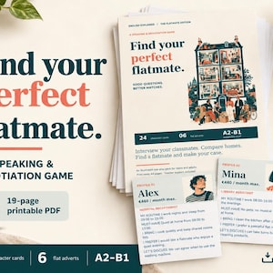 ESL Speaking Game: Flatmate Role Play, 24 Character Cards, A2-B1 Printable PDF