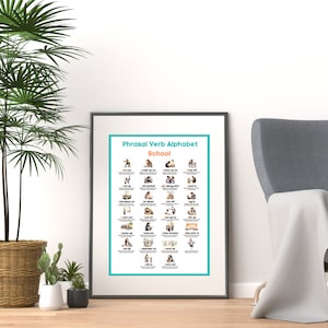 English Phrasal Verb Alphabet Poster - School theme (digital download)