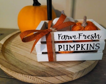 Farm fresh pumpkins mini crate | fall tiered tray decor | velvet fabric pumpkins | autumn decor | fall farmhouse decor | three tiered tray |