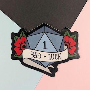 Bad Luck D20 Sticker | Dungeons and Dragons Vinyl Sticker | DnD Sticker