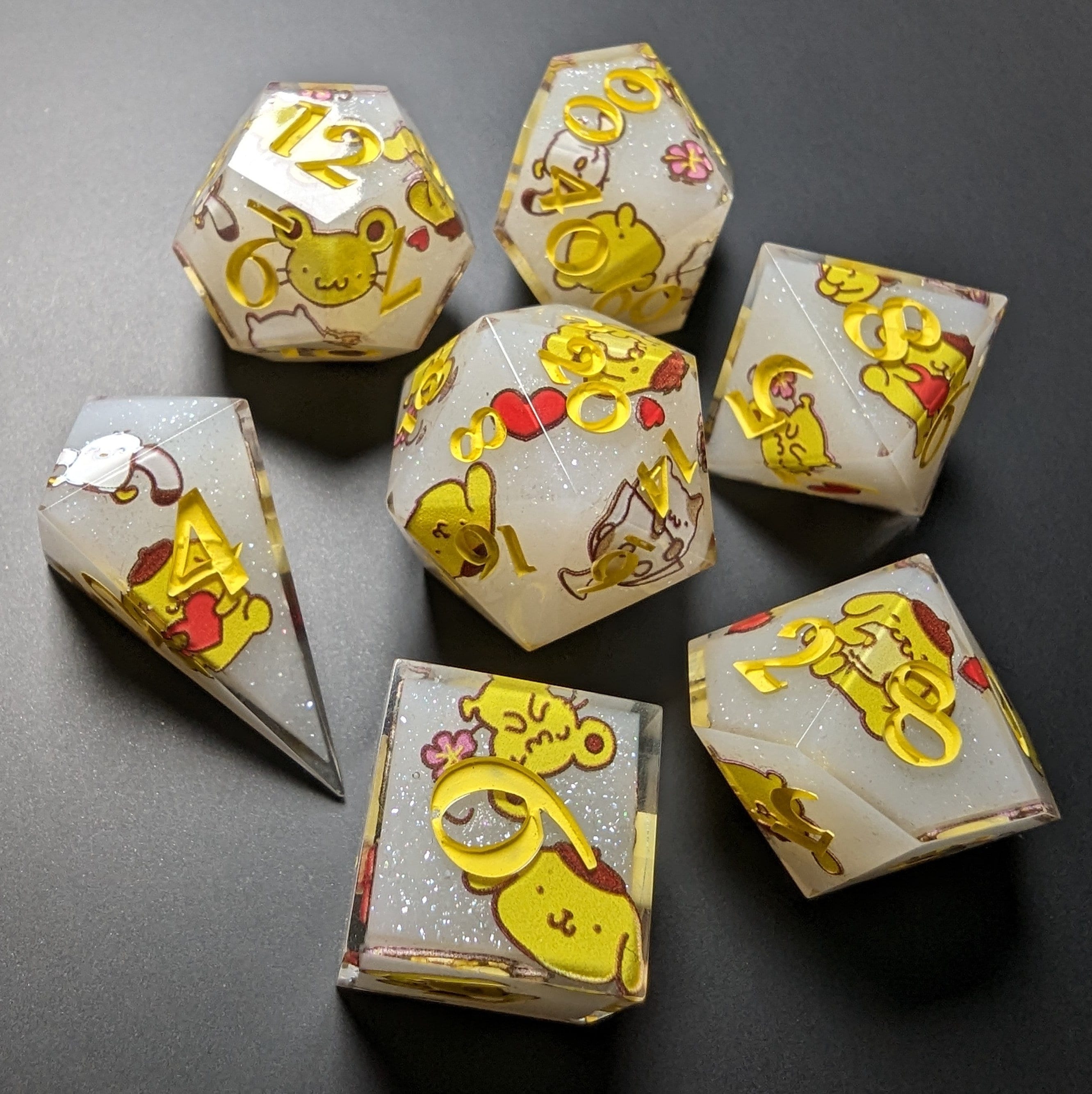 Pompompurin | 7 Piece Dice Set | Sharp Edge | Flower Dice - Etsy