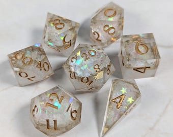 White Celestial Star Geode Dice | 7 Piece Dice Set | Sharp Edge