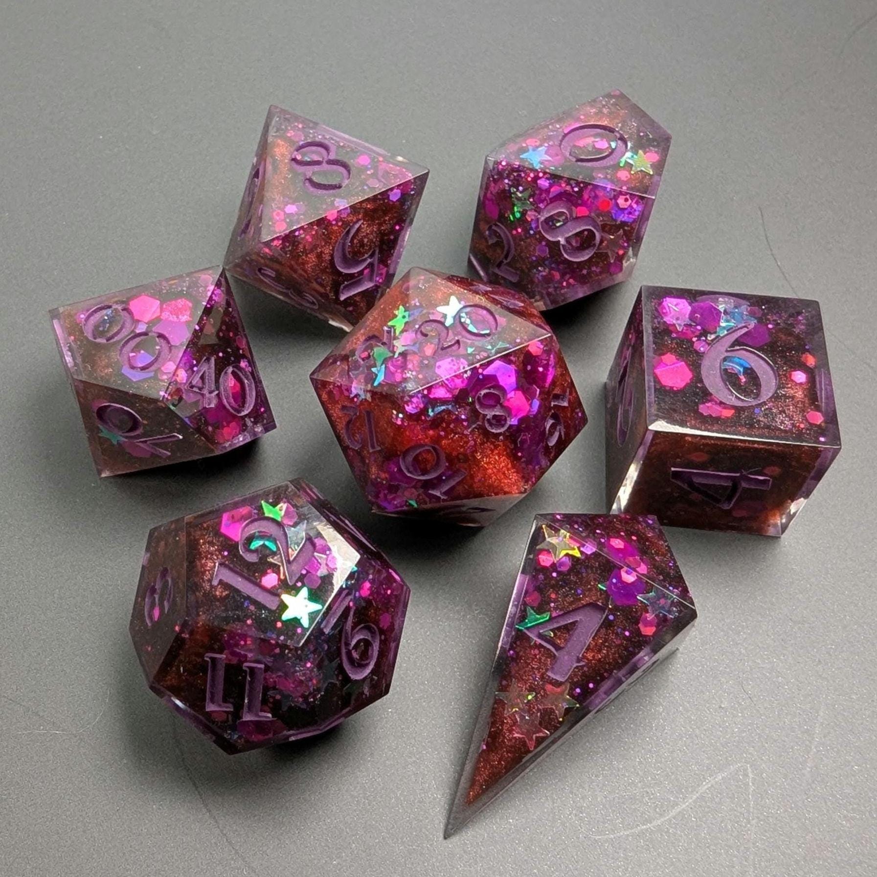 Blackberry Star Guardian Dice | 7 Piece Dice Set | Sharp Edge