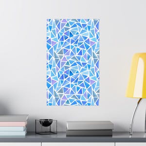Blue Watercolor Mosaic Art Print: Modern Minimalist Decor