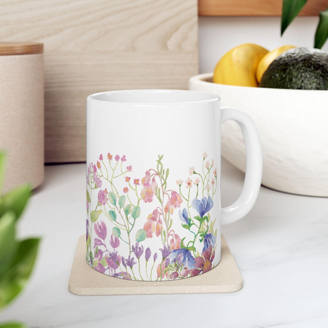 Watercolor Floral Ceramic Mug: Flower Garden Design - Etsy