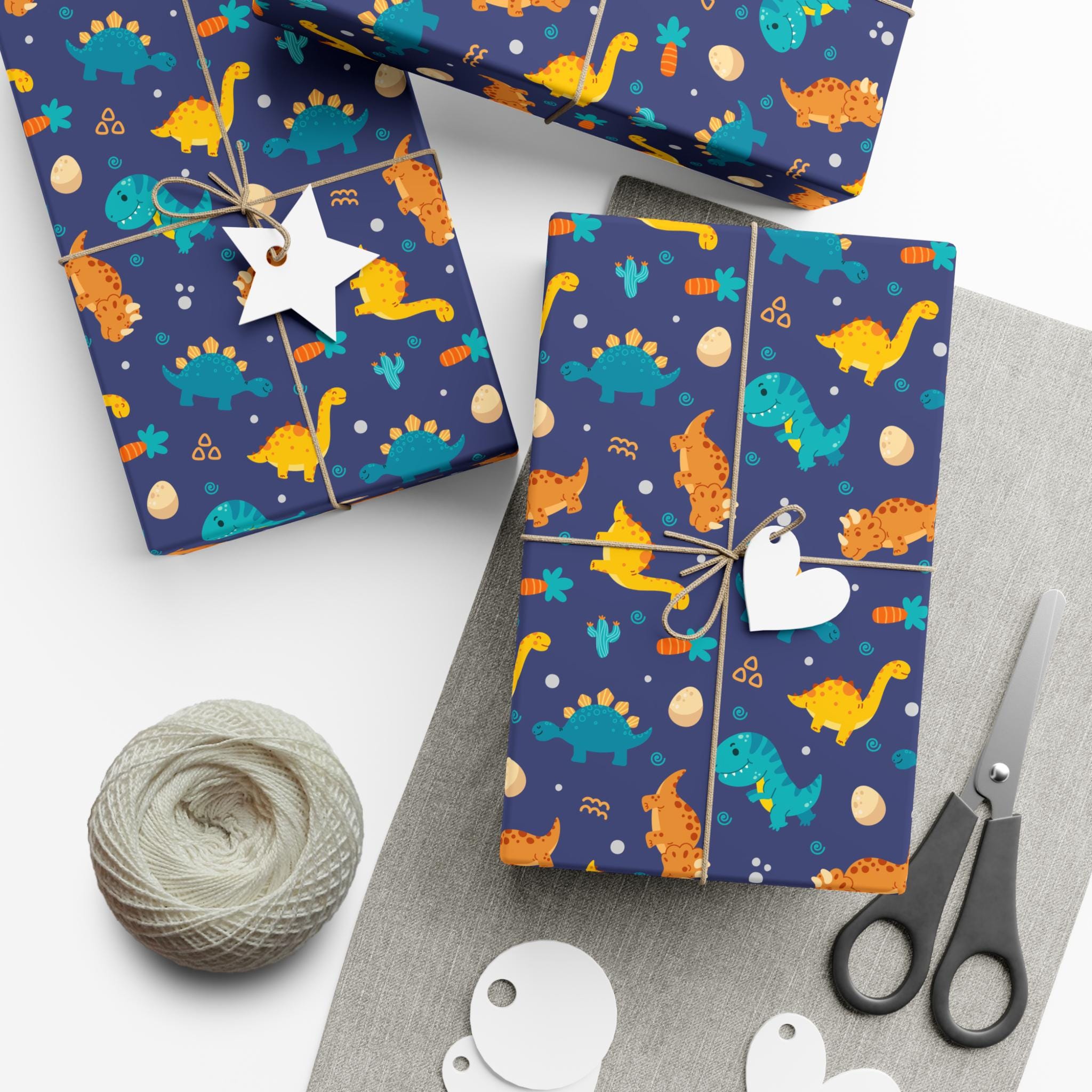Dinosaur Wrapping Paper 12 Sheets - 6 Dino Patterns Gift Wrap For Kids Birthdays