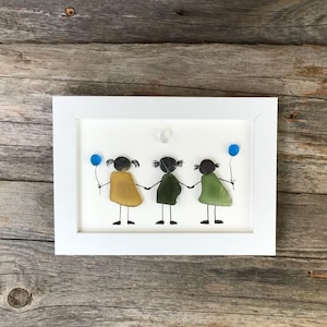 3 bambini o amici, quadro in vetro di mare, arte con ciottoli, regali individuali, bambini, nonna, educatori, genitori, amici, deco, festa della mamma, Pasqua