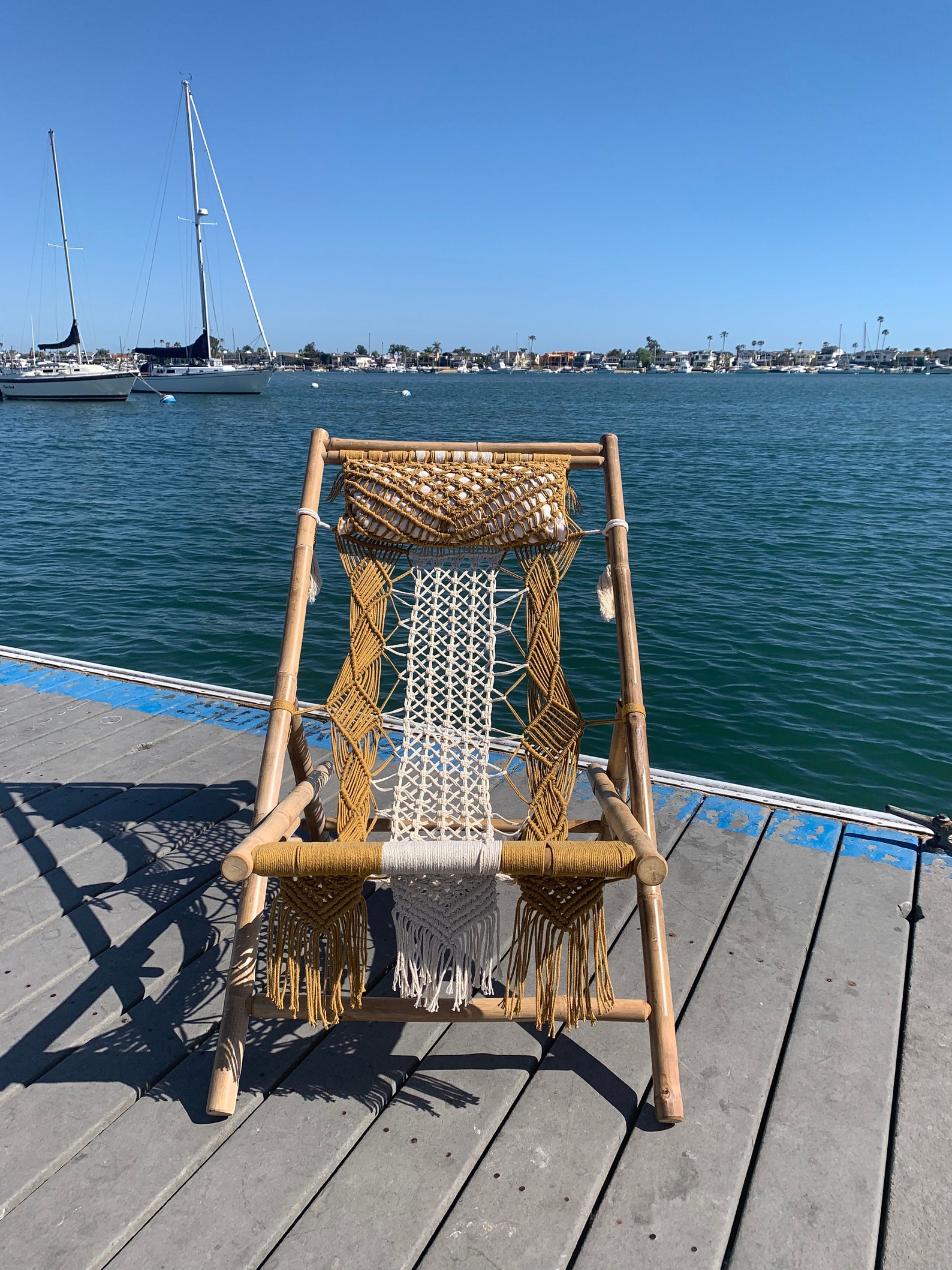 Macrame bamboo beach chair boho. Cotton cord patio chair. Etsy