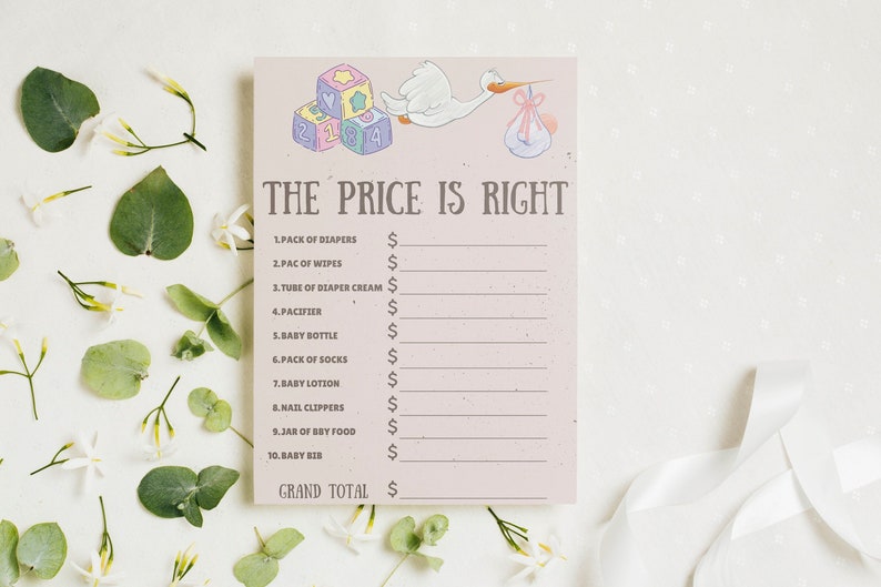 The Price is Right Game Template, Printable Minimalist Baby Shower Game ...