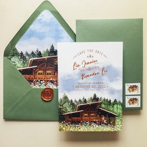 Custom Wedding Venue Watercolor and Custom Save the Date Design
