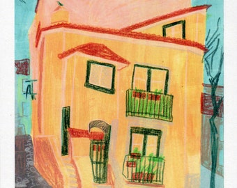 yellow house A4 illustration print
