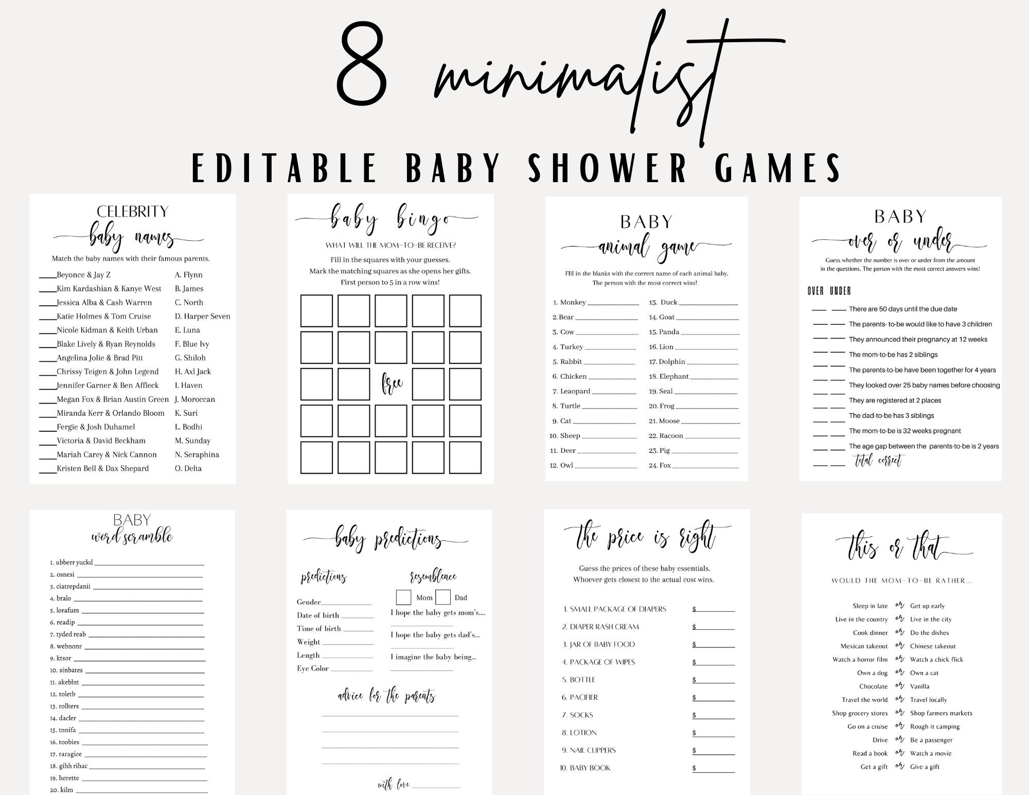 Minimalist Baby Shower Games Printable Baby - Etsy