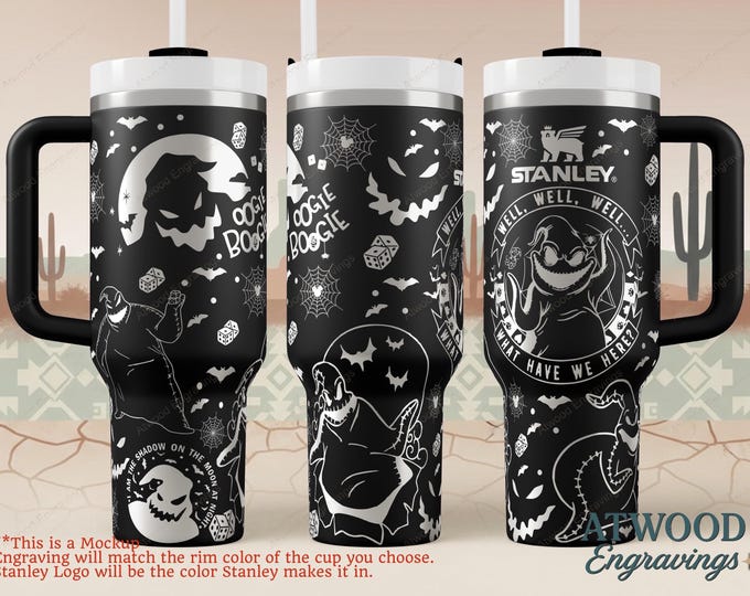 Featured listing image: Oogie Boogie Inspired Engraved Stanley Tumbler – Spooky Sack Man Cup – Custom 20oz, 30oz, 40oz – Laser Engraved Gift