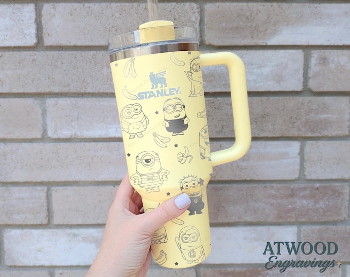 Featured listing image: Minions Engraved Stanley Tumbler – Personalized Cartoon Cup – Custom 20oz, 30oz, 40oz – Laser Engraved Gift