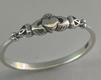 Sterling Silver Dainty Irish Claddagh Ring, Silver Irish Ring, Heart Ring, Silver Claddagh Ring, Loyalty Ring, Friendship Ring, Love Ring.