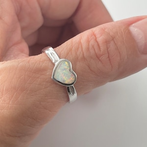 Sterling Silver White Opal Heart Ring: Promise Love Ring