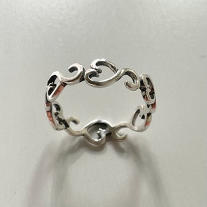 Sterling Silver Sideway Hearts Eternity Ring - Boho Stackable Band