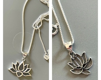 Dainty Lotus Flower Pendant Sterling Silver Necklace, Promise Silver Flowers Necklace, Spirit Lotus Flower Pendant, Silver Flower Necklace.