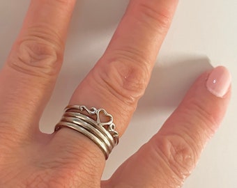 Dainty Heart Swirl Sides Sterling Silver Ring, Heart Ring