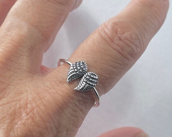 Sterling Silver Angel Wing Ring: Dainty Boho Religious Jewelry