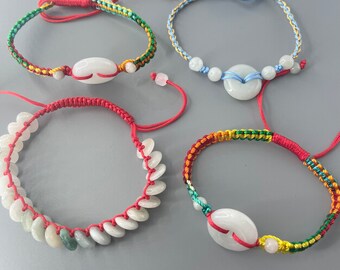 Natural Jade Donut Bracelet: Unisex Braided Rope Anklet