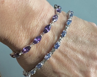 Amethyst CZ Sterling Silver Tennis Bracelet - 7.5 inch