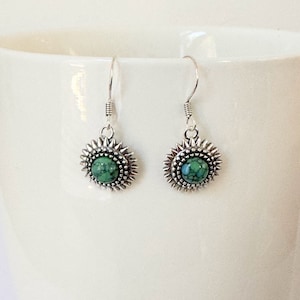 Sterling Silver Turquoise Flower Earrings: Dainty Boho Studs
