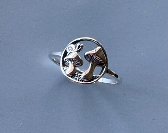 Oxidized Sterling Silver Mushrooms Ring: Promise Ring