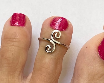Double Swirl Sterling Silver Toe Ring - Silver Ring - Midi Ring - Pinky Ring - Adjustable Band - Silver Band Toe Ring - Swirl Toe Ring.