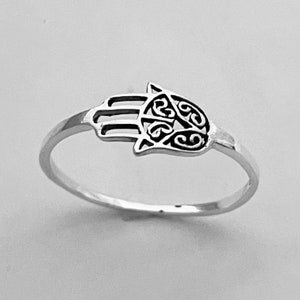 Sterling Silver Hamsa Ring: Dainty Star of David, Hand of God
