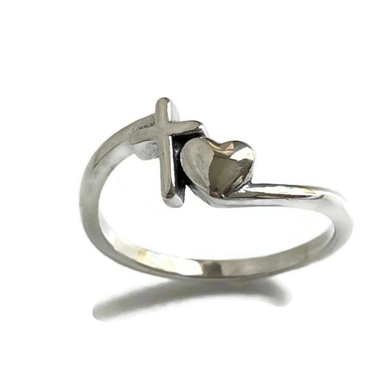 Sterling Silver Cross Heart Ring Heart Ring Heart Cross Etsy