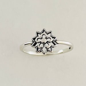 Sterling Silver Mandala Flower Ring: Spiritual Boho Jewelry