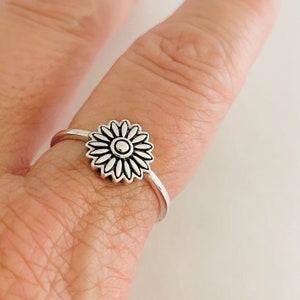 Dainty Sterling Silver Daisy Ring: Boho Floral Promise Ring