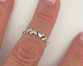 Sterling Silver Hearts Band Ring: Oxidized Love Ring
