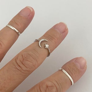 Sterling Silver Star and Moon Ring: Celestial Jewelry
