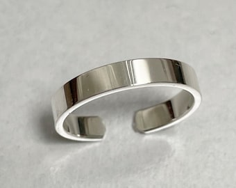 Sterling Silver Plain Polished 3mm Flat Band Toe Ring - Plain Toe Band - Mini Ring - Adjustable Ring or Toe - Silver Flat Toe Ring.