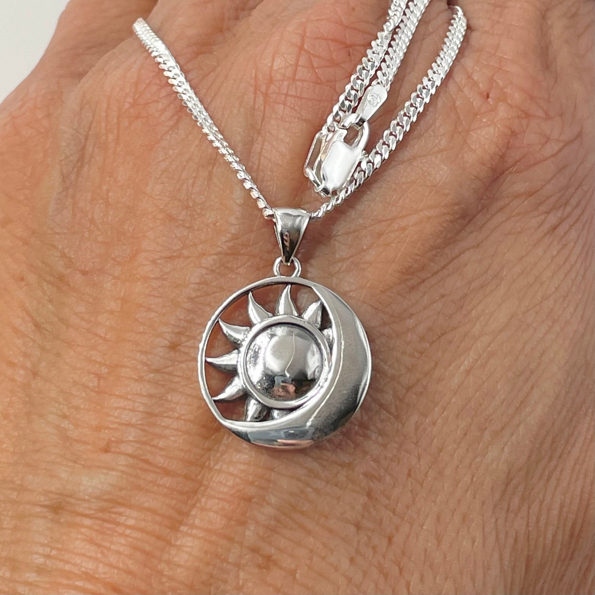 Sterling Silver Sun and Moon Necklace: Celestial Pendant - Etsy