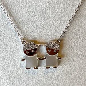 CZ Sterling Silver Grandkids Pendant Necklace: Mother of Pearl
