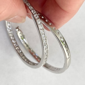 Inside Outside CZ Hoop Sterling Silver Earrings, Silver Hoop Earring, Cubic Zirconia Earring, CZ Hoop Promise Earrings, CZ Hoop Earring