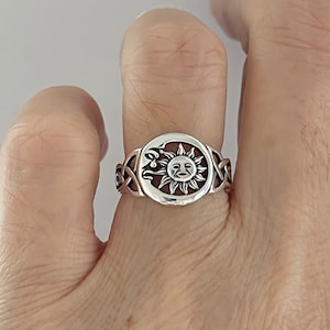 Unisex Sterling Silver Sun and Moon Celtic Ring