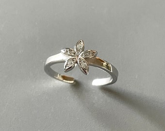 Sterling Silver CZ Plumeria Flower Toe Ring