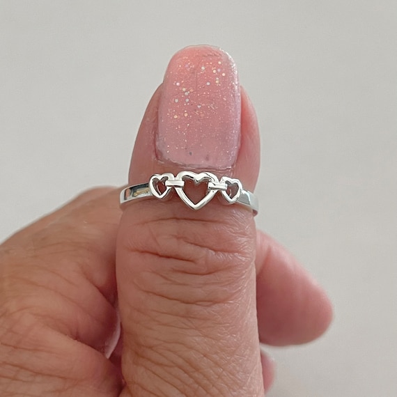 Three Hearts Sterling Silver Band Ring Three Hearts Sterling Silver Band Ring